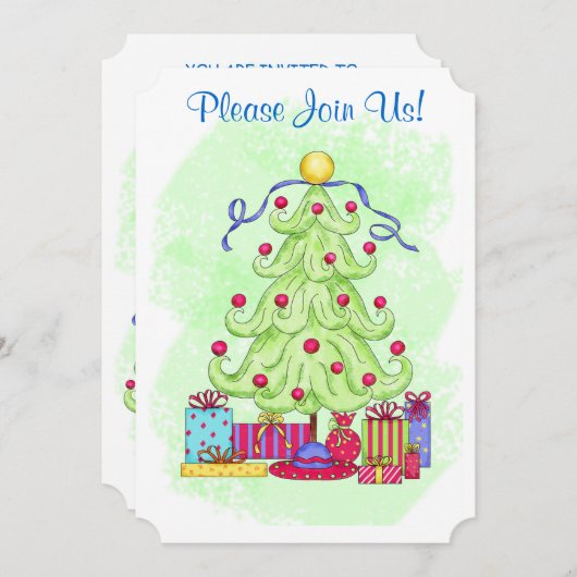 Weihnachtsbaum Green Custom Einladung Open House (Vorne/Hinten)