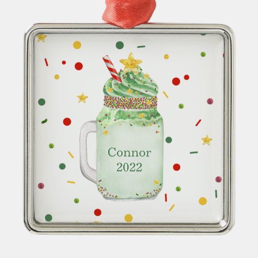 Weihnachtsbaum Green Mason Jar Milkshake Jahr Ornament Aus Metall (Vorne)