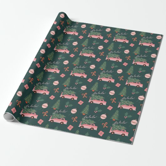 Weihnachtsbaum Green Vintag Retro Van Geschenkpapier (Ungerollt)
