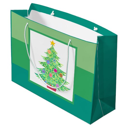 Weihnachtsbaum Große Geschenktasche Große Geschenktüte (Rückseite Schrägansicht)