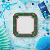 Weihnachtsbaum Grün Kariert mit Holly Pappteller (Party)