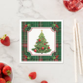 Weihnachtsbaum Grün Kariert mit Stechpalme Serviette (Beispiel)