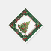 Weihnachtsbaum Grün Kariert mit Stechpalme Serviette (Ecke)