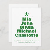 Weihnachtsbaum-Grün-Weiß-individuelle Name-Karte (Vorne/Hinten)