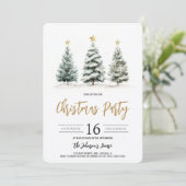 Weihnachtsbaum Grüne Goldene Feier Einladung (Stehend Vorderseite)