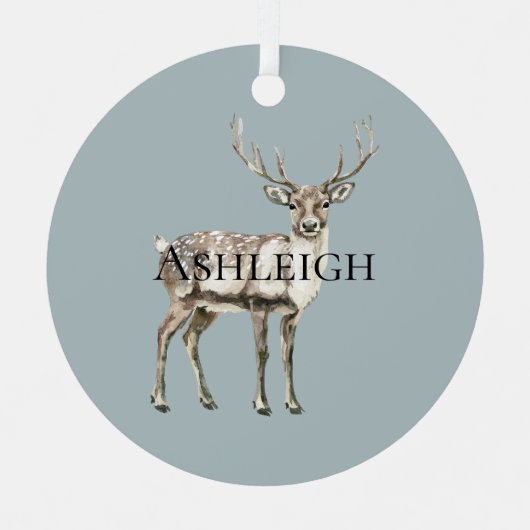 Weihnachtsbaum Grüne Rustikale Hirschbezeichnung Ornament Aus Metall (Vorderseite)