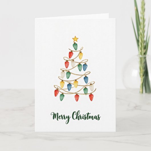 Weihnachtsbaum-Grußkarte mit Lichtern Karte (Vorderseite)