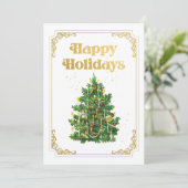 Weihnachtsbaum Happy Holidays Gold Rahmen Feiertagskarte (Stehend Vorderseite)