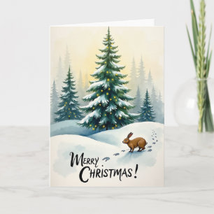 Weihnachtsbaum-Hase-Schnee-Karte Karte