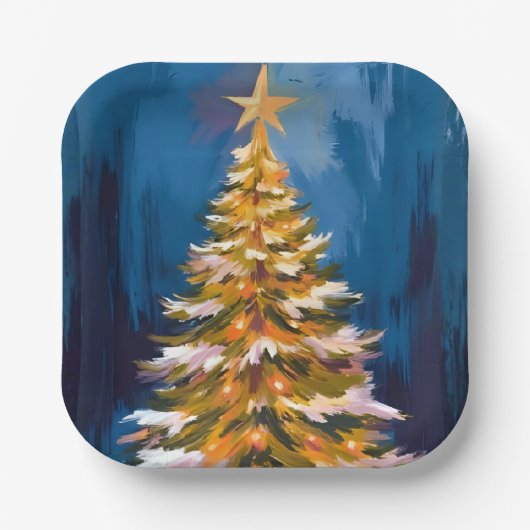 Weihnachtsbaum Helle Stern Wasserfarbe Pappteller (Vorderseite)