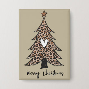 Weihnachtsbaum Herz Leopard Geschenk Xmas Urlaub Button