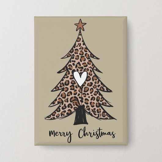 Weihnachtsbaum Herz Leopard Geschenk Xmas Urlaub Button (Vorderseite)