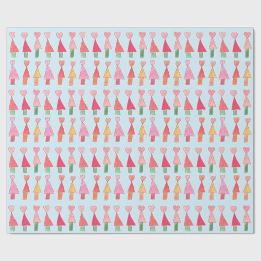 Weihnachtsbaum-Herzen Geschenkpapier (Flach)