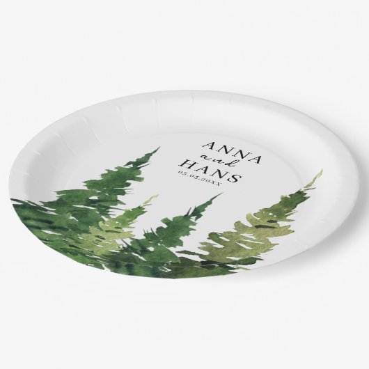 Weihnachtsbaum-Hochzeit Pappteller (Schrägansicht)