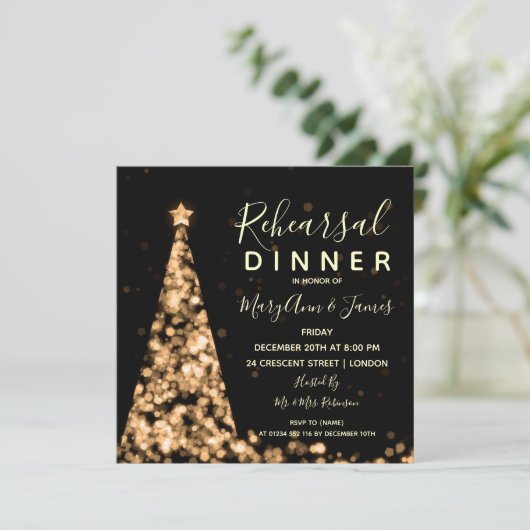 Weihnachtsbaum Hochzeit Probe Dinner Einladung (Stehend Vorderseite)
