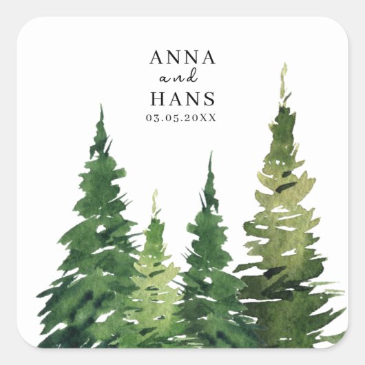 Weihnachtsbaum-Hochzeit Quadratischer Aufkleber (Vorderseite)