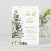 Weihnachtsbaum-Hochzeit Save The Date (Stehend Vorderseite)