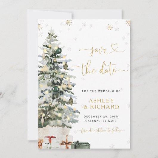 Weihnachtsbaum-Hochzeit Save The Date (Vorderseite)