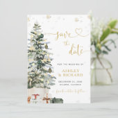 Weihnachtsbaum-Hochzeit Save The Date (Stehend Vorderseite)