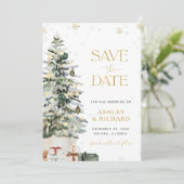Weihnachtsbaum-Hochzeit Save The Date (Stehend Vorderseite)