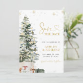 Weihnachtsbaum-Hochzeit Save The Date (Stehend Vorderseite)