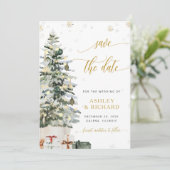 Weihnachtsbaum-Hochzeit Save The Date (Stehend Vorderseite)