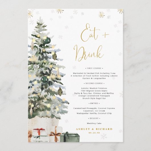 Weihnachtsbaum-Hochzeitsmenü Menükarte (Vorderseite)