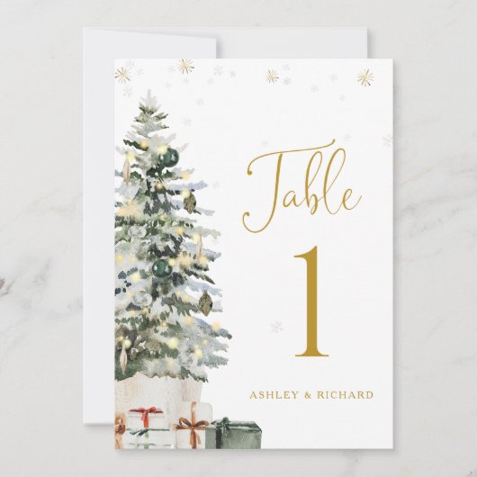 Weihnachtsbaum-Hochzeitstisch-Nummernkarte (Vorderseite)