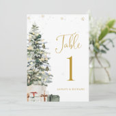 Weihnachtsbaum-Hochzeitstisch-Nummernkarte (Stehend Vorderseite)
