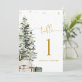 Weihnachtsbaum-Hochzeitstisch-Nummernkarte (Stehend Vorderseite)