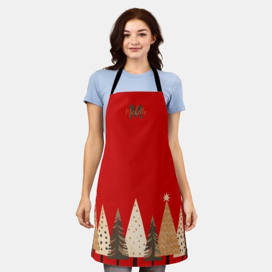 Weihnachtsbaum Holiday Backred Monogram Schürze (Getragen)
