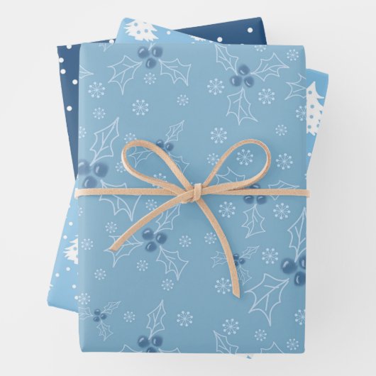 Weihnachtsbaum Holly Blue White Muster Geschenkpapier Set (Beispiel)