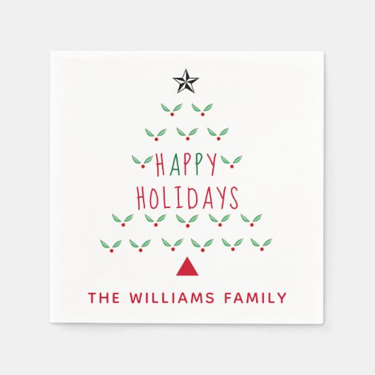 Weihnachtsbaum Holly Happy Holidays Modern Serviette (Vorderseite)