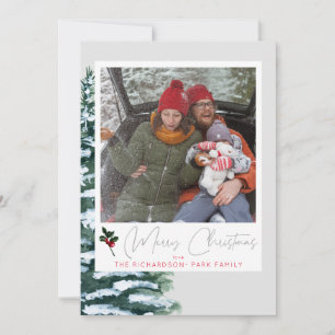 Weihnachtsbaum, Holly & Instant Foto - Graue Karte
