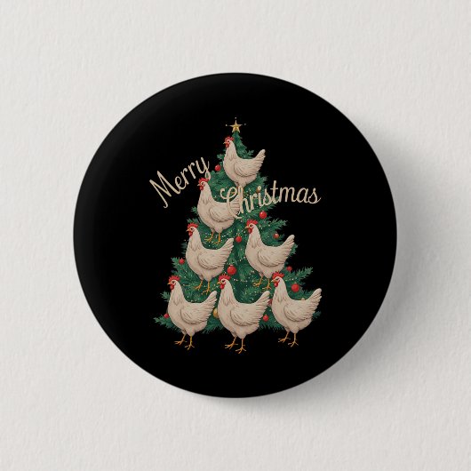 Weihnachtsbaum Hühner Funny Chickens Weihnachtsbau Button (Vorderseite)