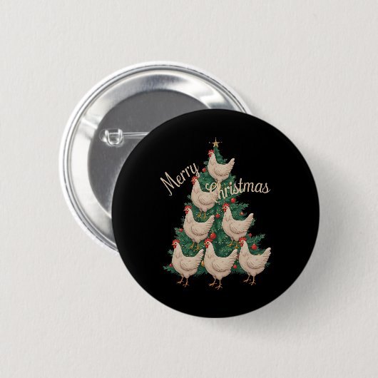 Weihnachtsbaum Hühner Funny Chickens Weihnachtsbau Button (Vorne & Hinten)