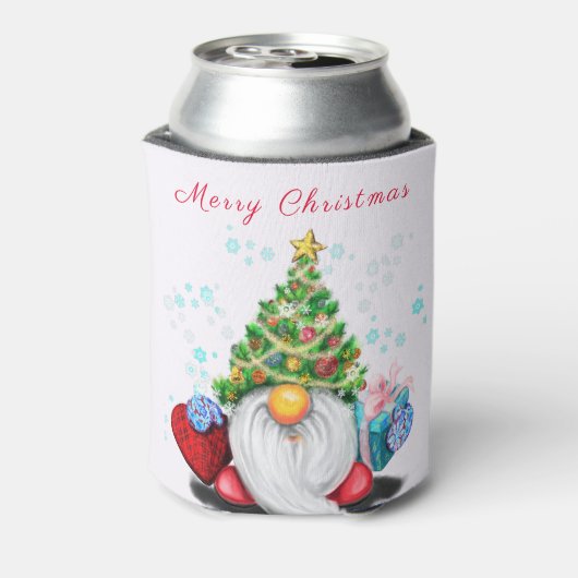 Weihnachtsbaum-Hut Gnome mit Geschenken Can Cooler Dosenkühler (Kanne Rückseite)