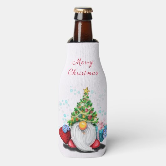 Weihnachtsbaum Hut Gnome mit Geschenkflasche Coole Flaschenkühler (Flaschenvorderseite)
