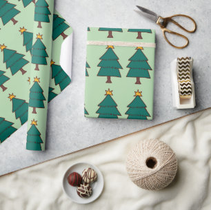 Weihnachtsbaum-Illustration mit einem kleinen Ster Geschenkpapier