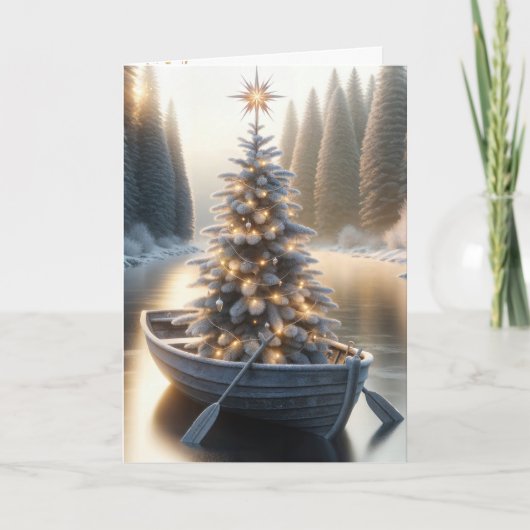 Weihnachtsbaum im alten Rowboat Feiertagskarte (Vorderseite)