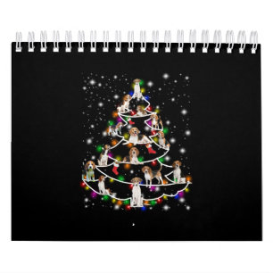 Weihnachtsbaum im Beagle mit leuchtendem Licht bed Kalender