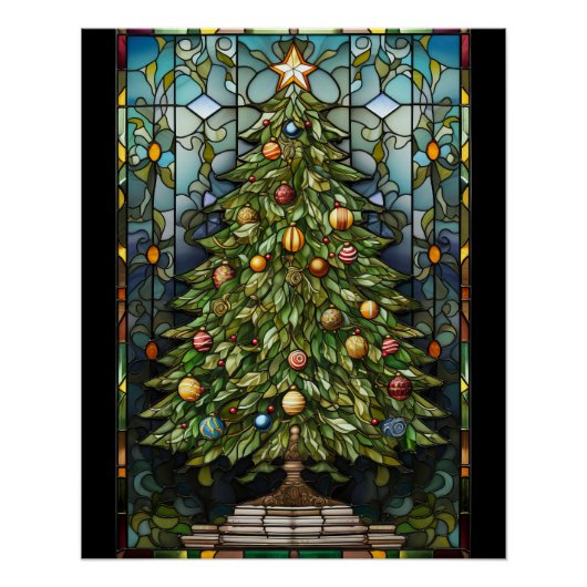 Weihnachtsbaum im Bleiglasstil Poster (Vorderseite)