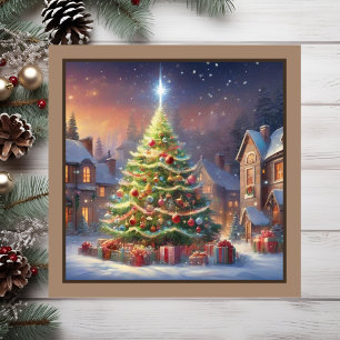 Weihnachtsbaum im Dorf Magnetkarte