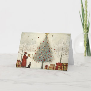 Weihnachtsbaum im Dorf und Weihnachtsgrüße mit Kat Karte