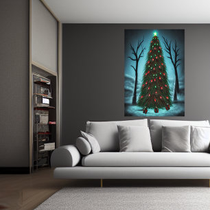 Weihnachtsbaum im dunklen Wald   AI Art Poster