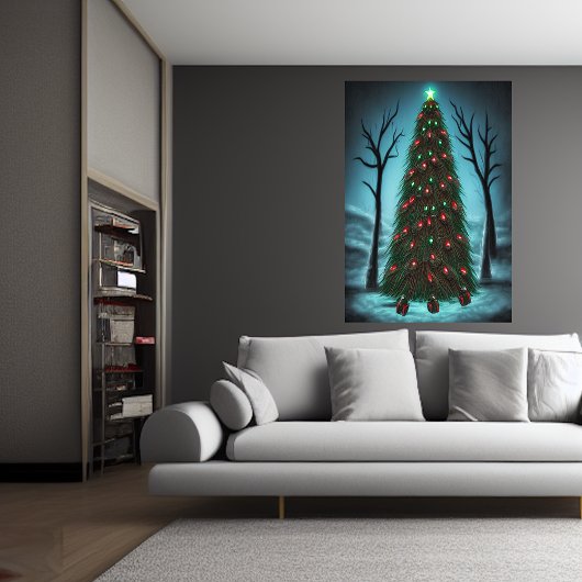 Weihnachtsbaum im dunklen Wald | AI Art Poster