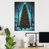 Weihnachtsbaum im dunklen Wald | AI Art Poster (Heimbüro)