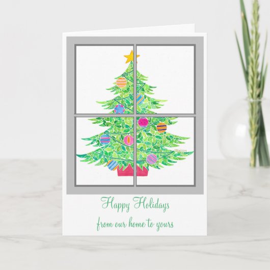 Weihnachtsbaum im Fenster Grußkarte Feiertagskarte (Vorderseite)
