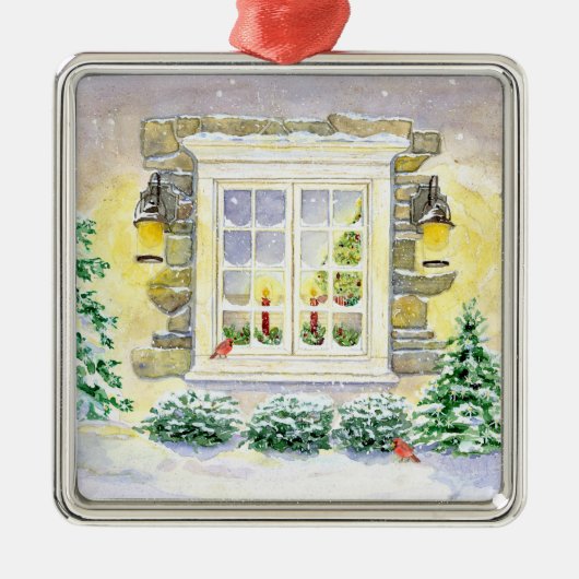 Weihnachtsbaum im Fenster w Kardinäle Ornament (Vorne)
