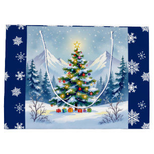 Weihnachtsbaum im Foto der Berge Große Geschenktüte